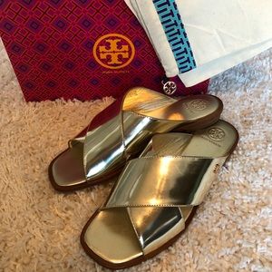 Tory Burch Spark Gold Gemma Slide Mirror Metallic